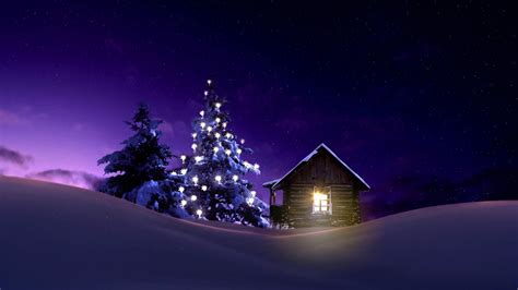 1920x1080 Resolution Christmas Lighted Tree Outside Winter Cabin 1080P ...