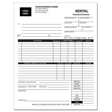 Custom Printed Equipment Rental Invoice | DesignsnPrint