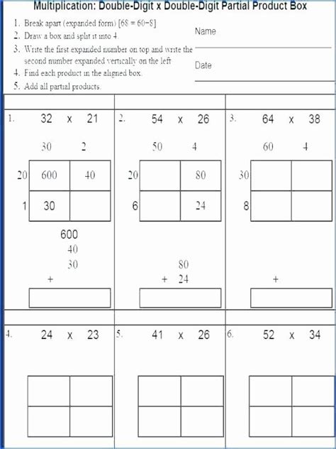 Partial Products Multiplication 4th Grade Worksheets