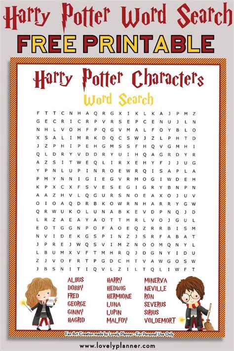 Free printable harry potter characters word search puzzle – Artofit