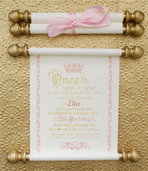 Elegant Princess Scroll Birthday Invitation in Gold and Pink - Etsy ...