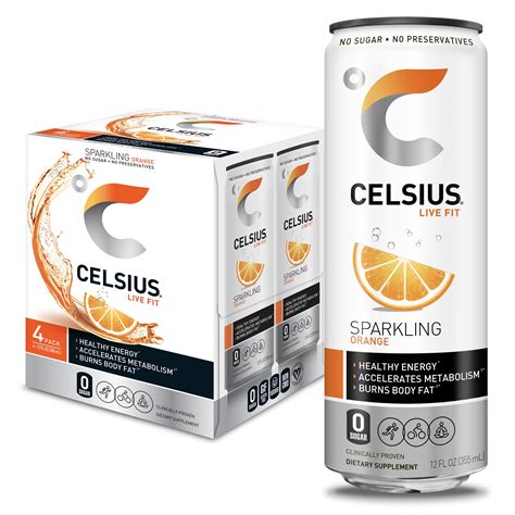 CELSIUS Sparkling Orange Fitness Drink, Zero Sugar, 12oz. Slim Can, 4 Pack - Walmart.com ...