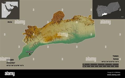 Shape of Abyan, governorate of Yemen, and its capital. Distance scale ...