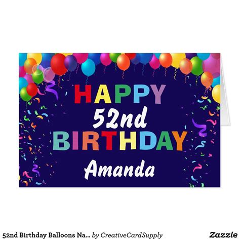 52nd Birthday Balloons Navy Blue Extra Large Jumbo Card | Zazzle.com in 2020 | 1st birthday ...