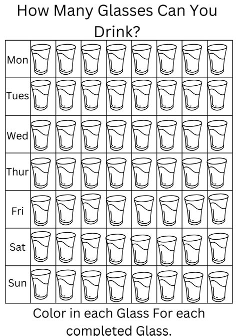 Water Drinking Chart. How Many Glasses Can You Drink, Water Tracker - Etsy