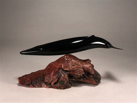 Fin Whale Sculpture 14in Long Ebonite on Burlwood — JOHN PERRY STUDIO