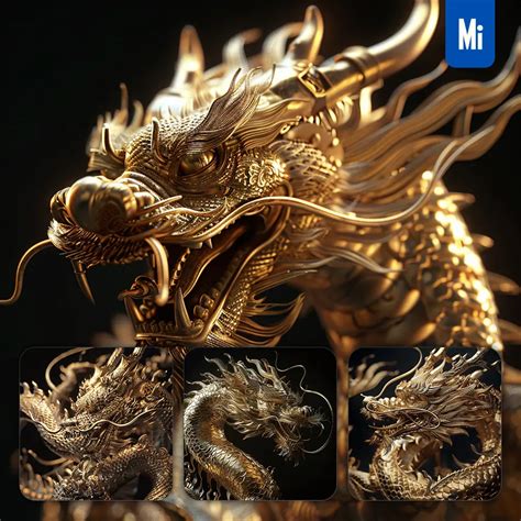 midjourney prompt loong Chinese dragon gold golden 3D sculpture pattern – Groprompt