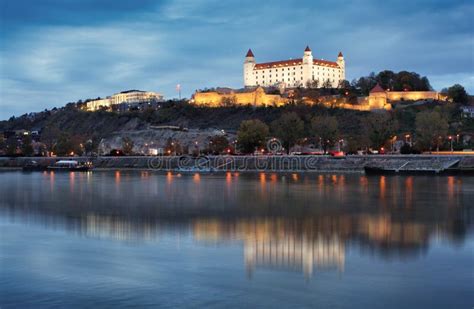 Slovakia Capital City Bratislava, Castle at Nigth Stock Image - Image ...