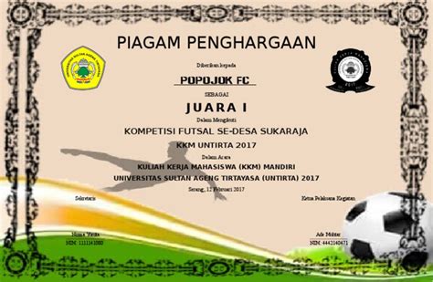 Contoh Piagam Lomba Futsal - IMAGESEE