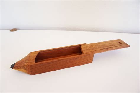 Vintage pencil shaped wooden pencil box