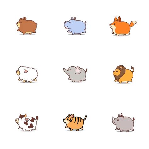 Cute fat animals cartoon icon set 668800 Vector Art at Vecteezy