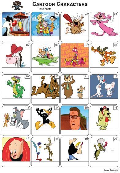 Cartoon Characters Picture Quiz - PR2317