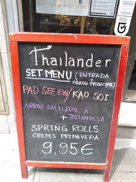 Menu at Thailander restaurant, Porto