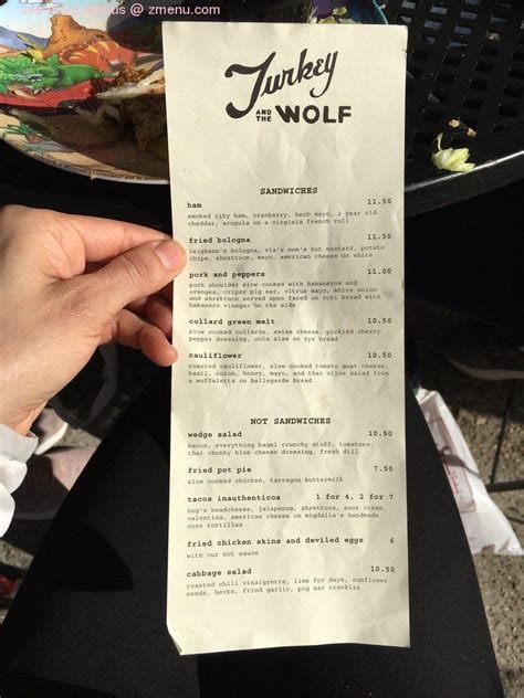 Menu at Turkey and the Wolf pub & bar, New Orleans, 739 Jackson Ave