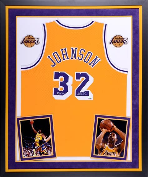 Magic Johnson LA Lakers Signed Framed Gold Jersey w/ HOF 02 Insc ...