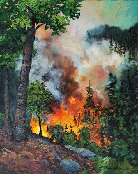 Forest fire painting wild fire fire in the Bush forest | Etsy | Fire painting, Mountain painting ...