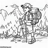 Brave Kid Hiking On Summer Camp Coloring Page  For Kids sketch template