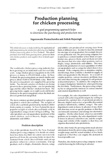 (PDF) Production planning for chicken processing