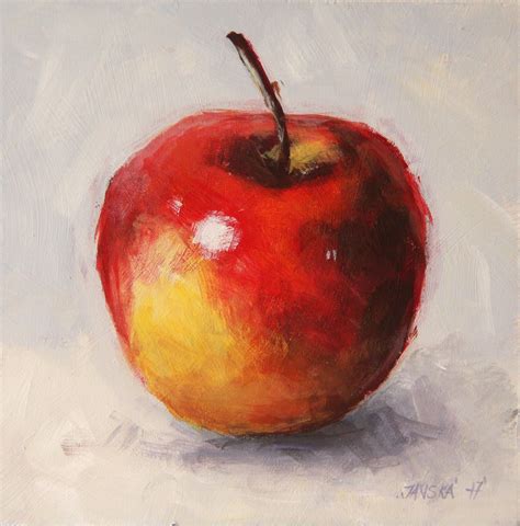 Still life with apple, original fruit painting, red apple | Fruit ...