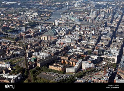 aerial view of the Glasgow city centre skyline towards the Station ...