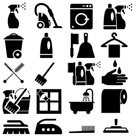 Cleaning icons vector set. Purity illustration symbol collection. Housekeeping illustration sign ...