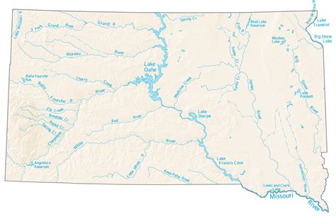 South Dakota Lakes and Rivers Map - GIS Geography