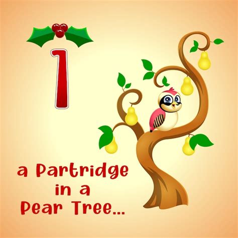 Premium Vector | The 12 Days of Christmas - 1-St Day - A Partridge In A Pear Tree. Vector Hand ...