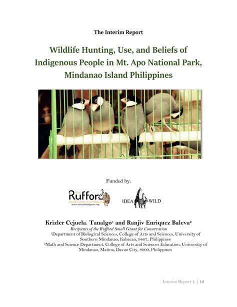 (PDF) Wildlife Hunting, Use, and Beliefs of Indigenous People in Mt. Apo National Park, Mindanao ...