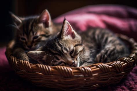 Premium AI Image | Two kittens sleeping in a basket