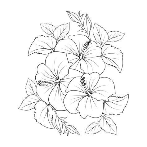 hawaiian flower coloring page illustration with line art stroke of ...