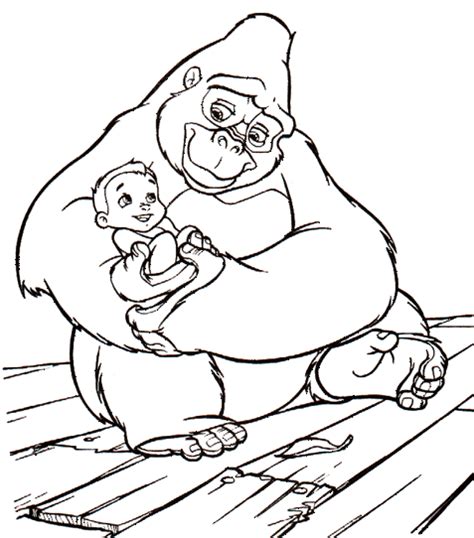 Kala and Baby Tarzan Coloring Page - Free Printable Coloring Pages