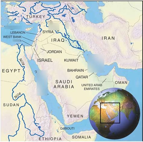 Middle East Map Labeled With Rivers