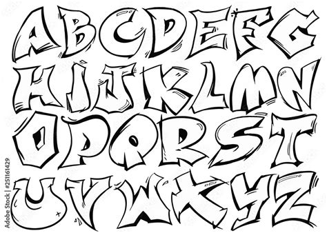 Vetor do Stock: English alphabet vector from A to Z in graffiti black and white style. | Adobe Stock