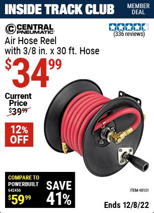 CENTRAL PNEUMATIC Air Hose Reel with 3/8 in. x 30 ft. Hose for $34.99 – Harbor Freight Coupons