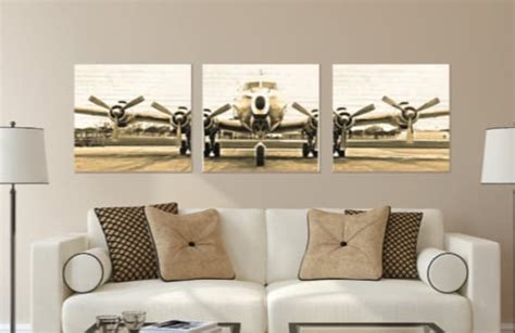 Set of 3 Vintage Airplane Photo Canvas Canvas Wall Art