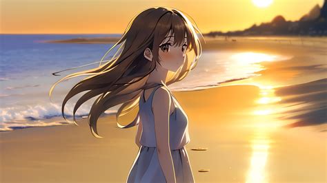 HD Anime Girl at Beautiful Beach Sunset Wallpaper, HD Anime 4K Wallpapers, Images and Background ...