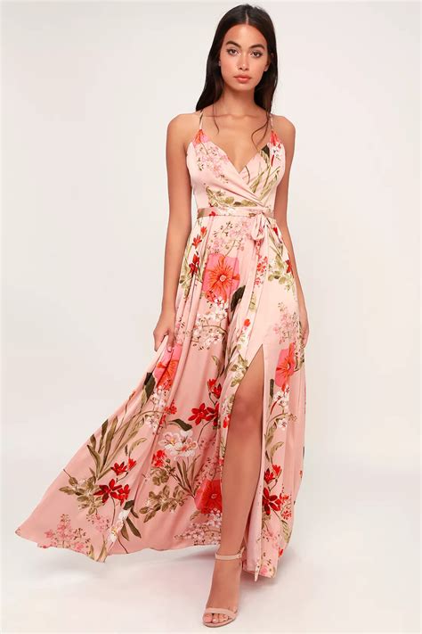 Still the One Blush Pink Floral Print Satin Maxi Dress | Pink floral maxi dress, Maxi dress ...