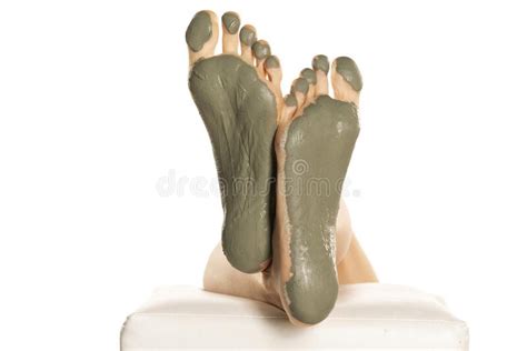 Female Feet with Green Mud Mask on a White Stock Photo - Image of model, manicure: 245340510