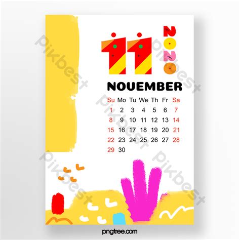 Yellow Drawing Doodles November 2020 Monthly Calendar | PSD Free ...