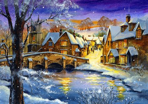 Download Landscape Winter Artistic Painting HD Wallpaper