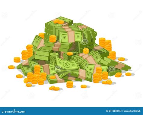 Cartoon Money Cash Pile, Dollar Bill Stack. Pile of Green Bills, Stacks of Banknotes Vector ...