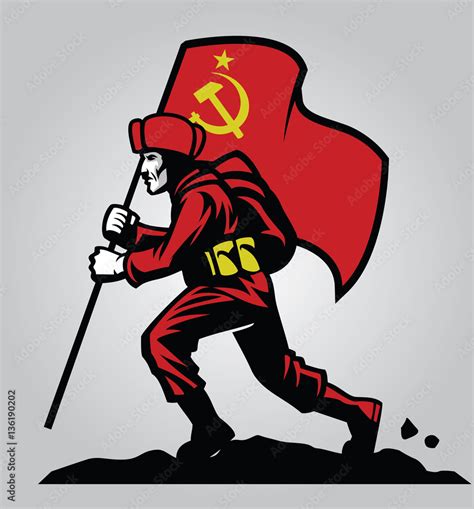 Soviet union soldier carrying the flag Stock Vector | Adobe Stock