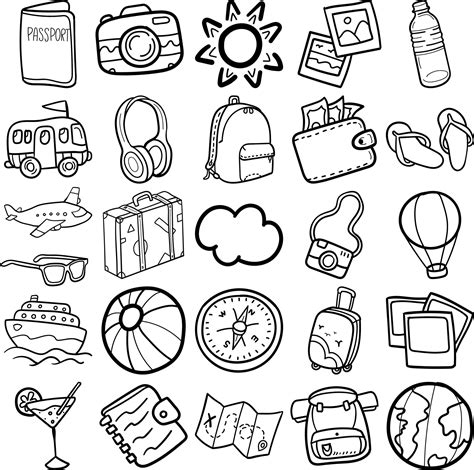 Travel Hand Drawn Doodle Line Art Outline Set 11764124 Vector Art at Vecteezy