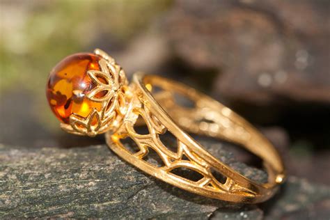 Baltic amber ring. Baltic amber & gold, unique ring, statement ring ...