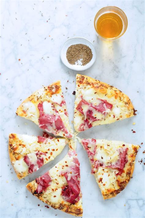 Reuben Pizza With Corned Beef & Dijon Béchamel Sauce - DeLallo