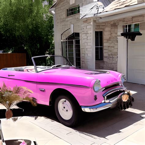 Pink Convertible in Pool · Creative Fabrica