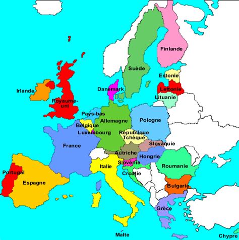 Listes et descriptions des 28 pays de l'Union Européenne