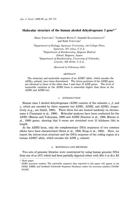 (PDF) Molecular structure of the human alcohol dehydrogenase 3 gene