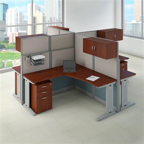 Bush Business Furniture Office in an Hour 4 Person L Shaped Cubicle ...