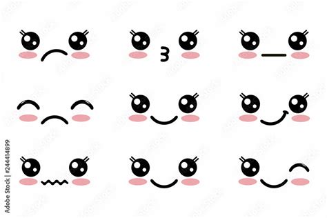 Kawaii cute faces. Japanese anime emoji. Expression anime character ...